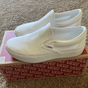 White Platform slip on vans